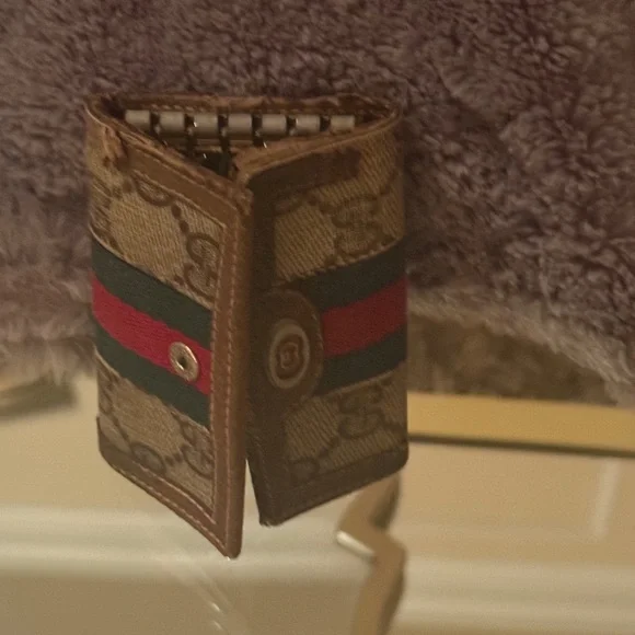 Gucci Brown Monogram Card Holder with Red and Green Stripe - Picture 3 of 5
